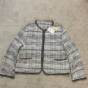 Max Studio Women's Tweed Jacket Blazer Black White and Brown cropped preppy cute